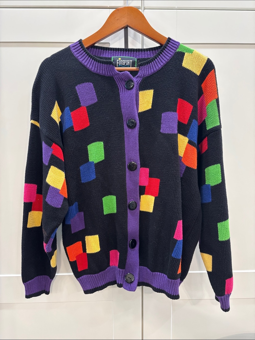 Vintage Black Multicolor Geometric Button-Up Sweater